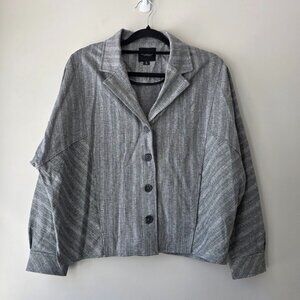 LIVERPOOL Cocoon Herringbone Crop Jacket | Small 4-6 | Notch Lapel Blazer Gray